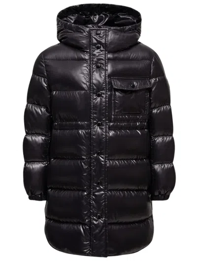 Moncler Kids Boy Mini Down Puffer Coat With Hood, Snap & Zip, Adjustable Waistband In Nero