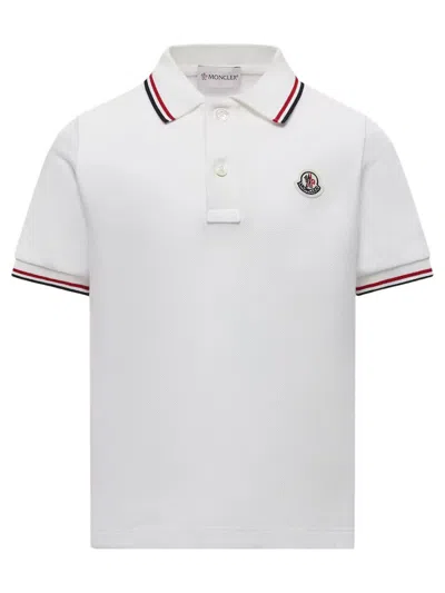 Moncler Kids Boys' Classic Mini Polo With Tricolour Trim In Bianco