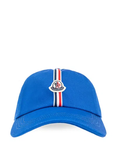 Moncler Kids Boys Cotton Hat With Adjustable Hook-and-loop Closure And Front Logo Detail In Blue