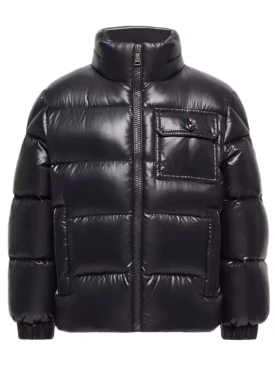 Moncler Kids Boys Down Puffer Jacket With Pull-out Hood & Nylon Lining In Black