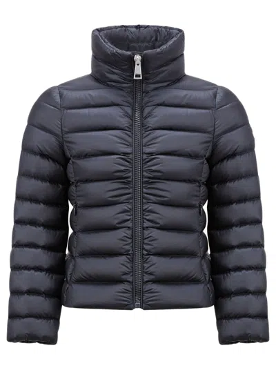 Moncler Kids Boys' Longue Saison Down-filled Stand Collar Coat With Adjustable Hood In Blue