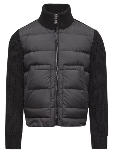 Moncler Kids Boys' Mini Padded Turtleneck Sweater Jacket In Carded Wool Blend In Black