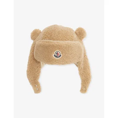Moncler Kids' Branded Bear Faux-fur Cap Brown Xxxs In Neutral