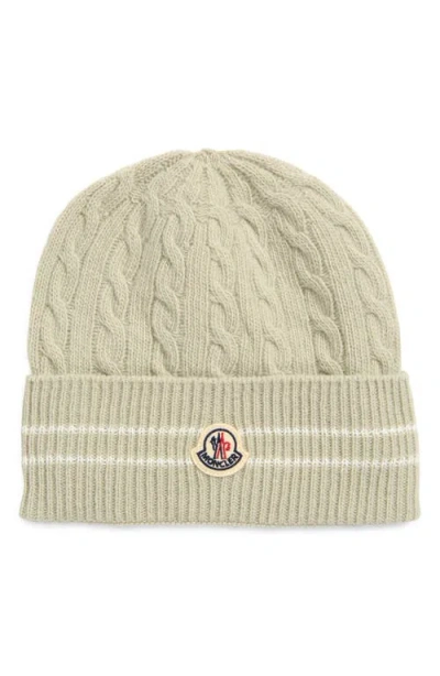 Moncler Kids' Cable Knit Virgin Wool Blend Beanie In Neutral