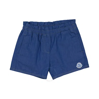 Moncler Kids Cadet Logo-patch Detail Denim Shorts In Blue