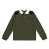 Moncler Kids Contrast Tip Long-sleeve Polo Shirt In Green
