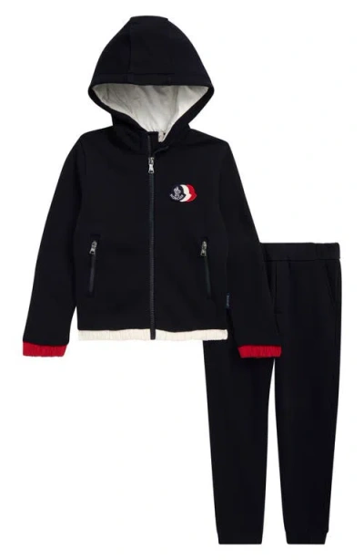 Moncler Kids' Contrast Trim Hoodie & Joggers Set In Black