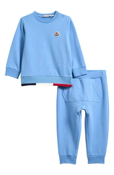 Moncler Kids' Contrast Trim Stretch Cotton Sweatshirt & Joggers Set In Blue
