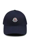 Moncler Kids Cotton Cap With Logo Patch In Blue