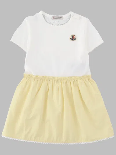 Moncler Kids Cotton Mini Dress With Contrast Sleeves In Yellow