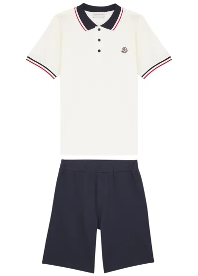 Moncler Kids Cotton Polo Shirt And Shorts Set (12-14 Years) In White
