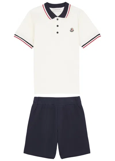 Moncler Kids Cotton Polo Shirt And Shorts Set (4-6 Years) In White