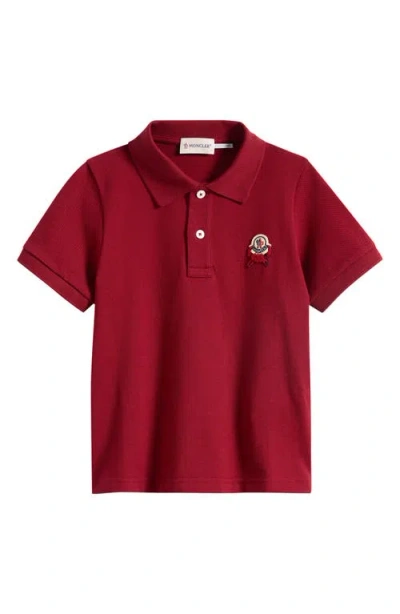 Moncler Kids' Crab Logo Patch Cotton Piqué Polo In Red