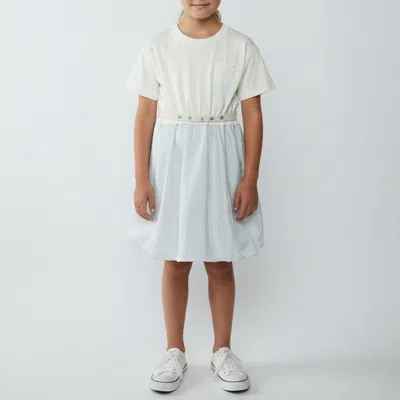 Pre-owned Moncler Kids Cream/blue Nylon & Cotton Belted Dress Size 6 Yrs