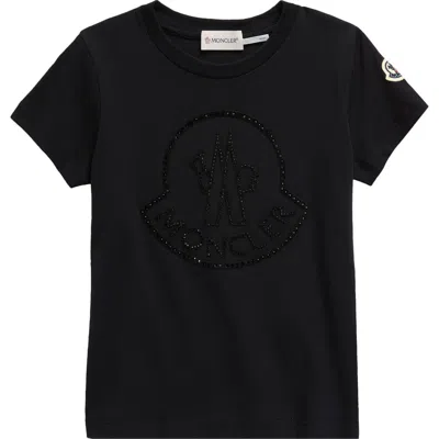 Moncler Kids' Crystal Embellished Cotton Logo T-shirt In Black
