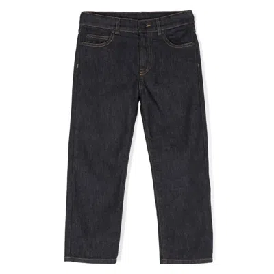 Moncler Kids Dark Blue Embroidered Logo Jeans In Black