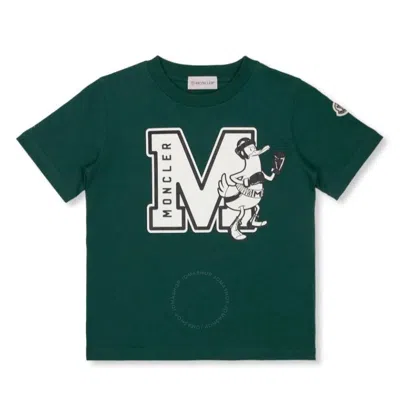 Moncler Kids Dark Green Logo Print T-shirt