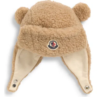 Moncler Kids' Ear Appliqué Fleece Teddy Hat In Brown