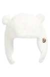 Moncler Kids' Ear Appliqué Fleece Teddy Hat In White