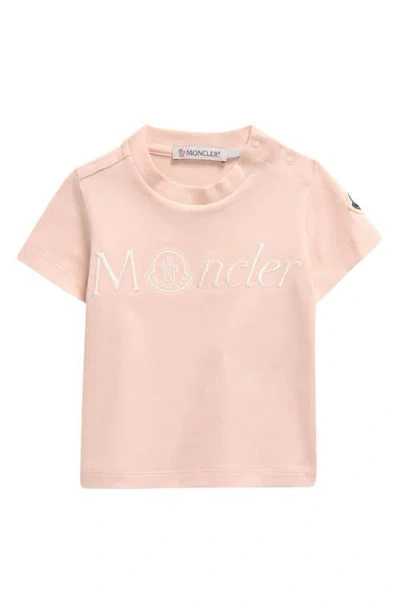 Moncler Kids' Embroidered Logo T-shirt In Pink