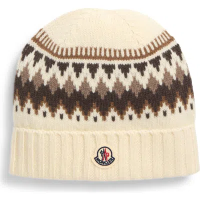 Moncler Kids' Fair Isle Virgin Wool Beanie In Neutral