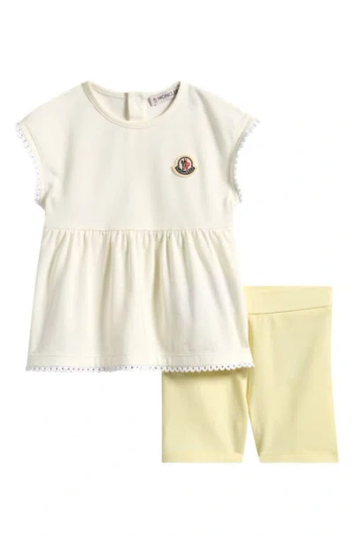 Moncler Kids' Flounce Hem Knit Top & Short Leggings Set In Neutral