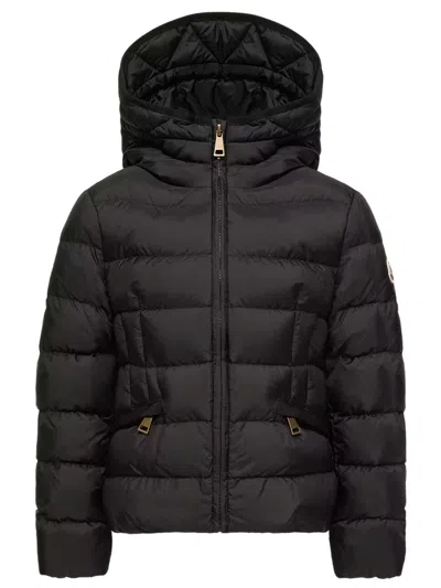 Moncler Kids Girls' Down-filled Puffer Coat With Elastic Hood, Zip Front & Elastic Waist In Nero