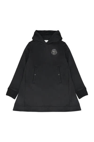 Moncler Kids Girls' Hooded Mini Sweatdress With Rhinestone Logo In Black