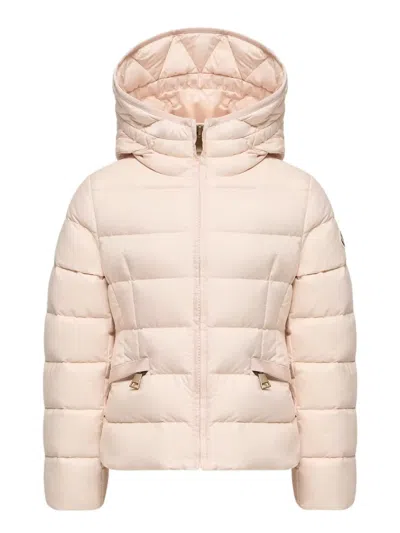 Moncler Kids Girls' Quilted Down Puffer Coat With Elastic Hood And Zip Front In Rosa