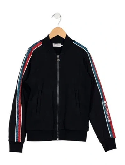 Pre-owned Moncler Kids' Girls' Striped Bomber Jacket In Blue
