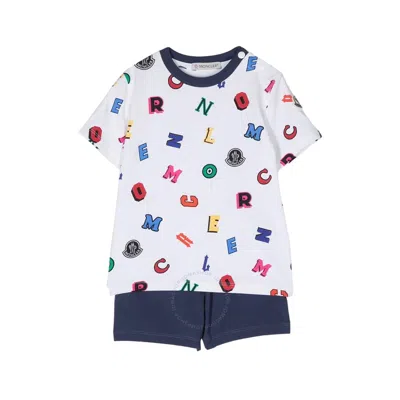 Moncler Kids Graphic Logo Print Short Set In Blue