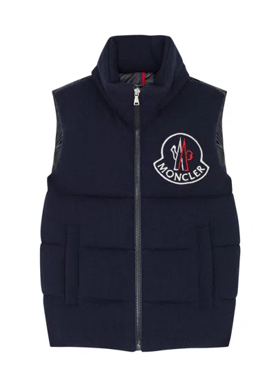 Moncler Kids Hariki Wool And Shell Gilet , Gilet, Quilted Gilet In Navy