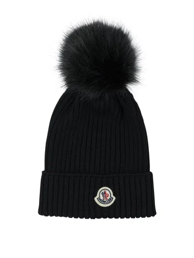 Moncler Pompom Beanie Hat In Blue