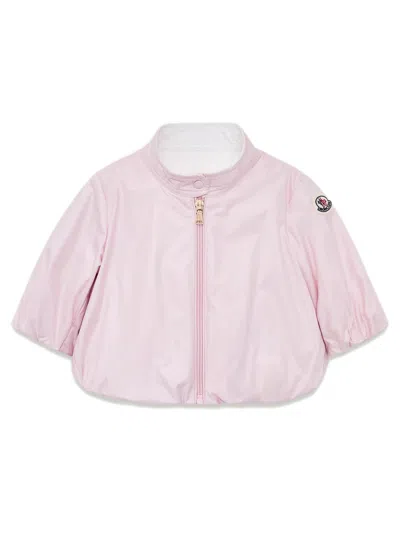 Moncler Kids High Collar Mini Jacket With Zip And Button Closure In Pink