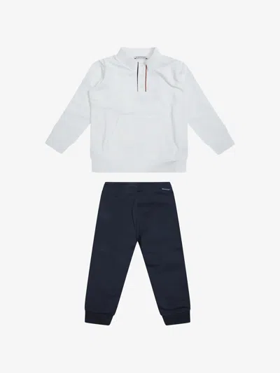 Moncler Kids Kids Cotton Knit Bottoms With Snap Closure, Ribbed Cuffs & Elastic Waistband In White