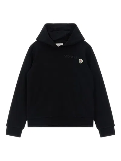 Moncler Kids Kids' Cotton Lined Hooded Sweater With Kangaroo Pocket In Black
