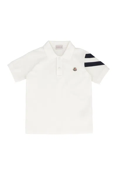 Moncler Kids Kids Cotton Piqué Polo Shirt With Contrasting Sleeve Bands In White