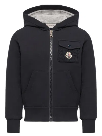 Moncler Kids Kids Cotton Zip-up Hoodie With Kangaroo Pockets And Chest Snap Pocket In Animal Print