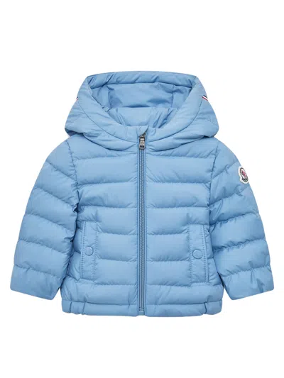 Moncler Kids Kids' Down-filled Hooded Coat With Tricolour Trim In Clear Blue