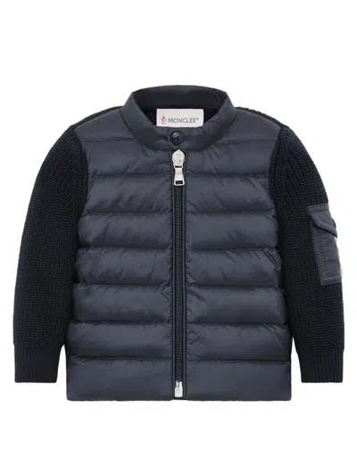 Moncler Kids Kids Down-filled Nylon Front Sweater With Sleeve Pocket In Black