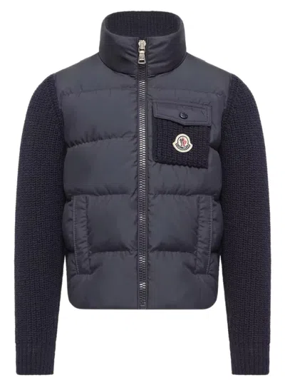 Moncler Kids Kids Down-filled Stand Collar Sweater Jacket With Zip Front Pockets In Black