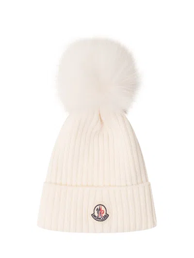 Moncler Kids Kids Logo Hat In Bianco