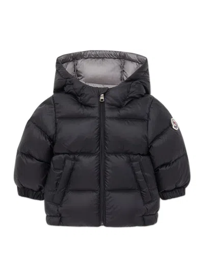 Moncler Kids Kids Long Down Puffer Jacket With Hood, Zip Front & Snap Pockets In Black
