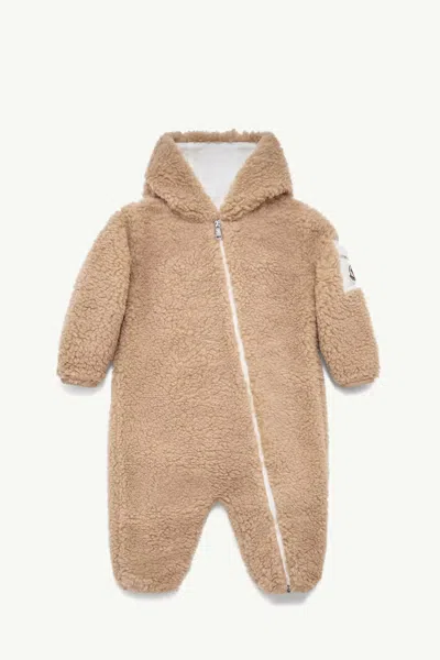 Moncler Kids Kids Teddy Bear-ear Hooded Zip Jacket With Sleeve Pocket In Beige
