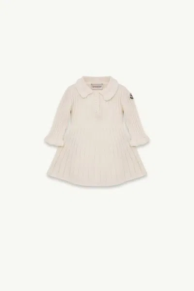 Moncler Kids Kids Wool-cashmere Rib Knit Polo Collar Sweater With Button Front In Bianco