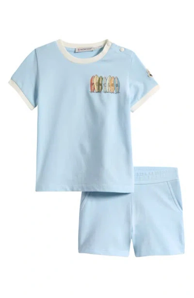 Moncler Kids' Knit Graphic T-shirt & Shorts Set In Blue