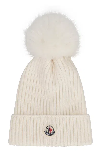 Moncler Kids Knitted Wool Hat With Pom-pom