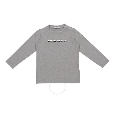 Moncler Kids Light Grey Stretch Cotton Logo Print Long-sleeved T-shirt In Gray