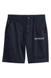 Moncler Kids' Logo Cotton Blend Gabardine Shorts In Navy