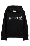 Moncler Kids' Logo Cotton Fleece Graphic Hoodie In Black